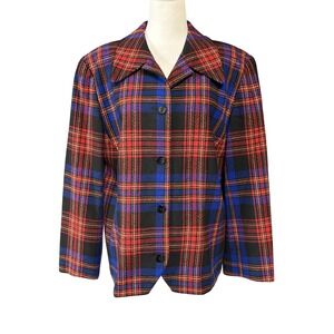 Vintage‎ Pendleton Plaid Wool Jacket Womens 18W Tartan Lined Button Front USA